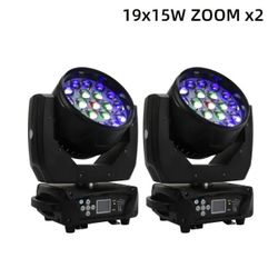 (2 pcs) Moving Head Light LED 19x15W RGBW 4in1 Beam/Wash/Zoom Effect Stage Lights Professional DMX512 & Sound Activated Control