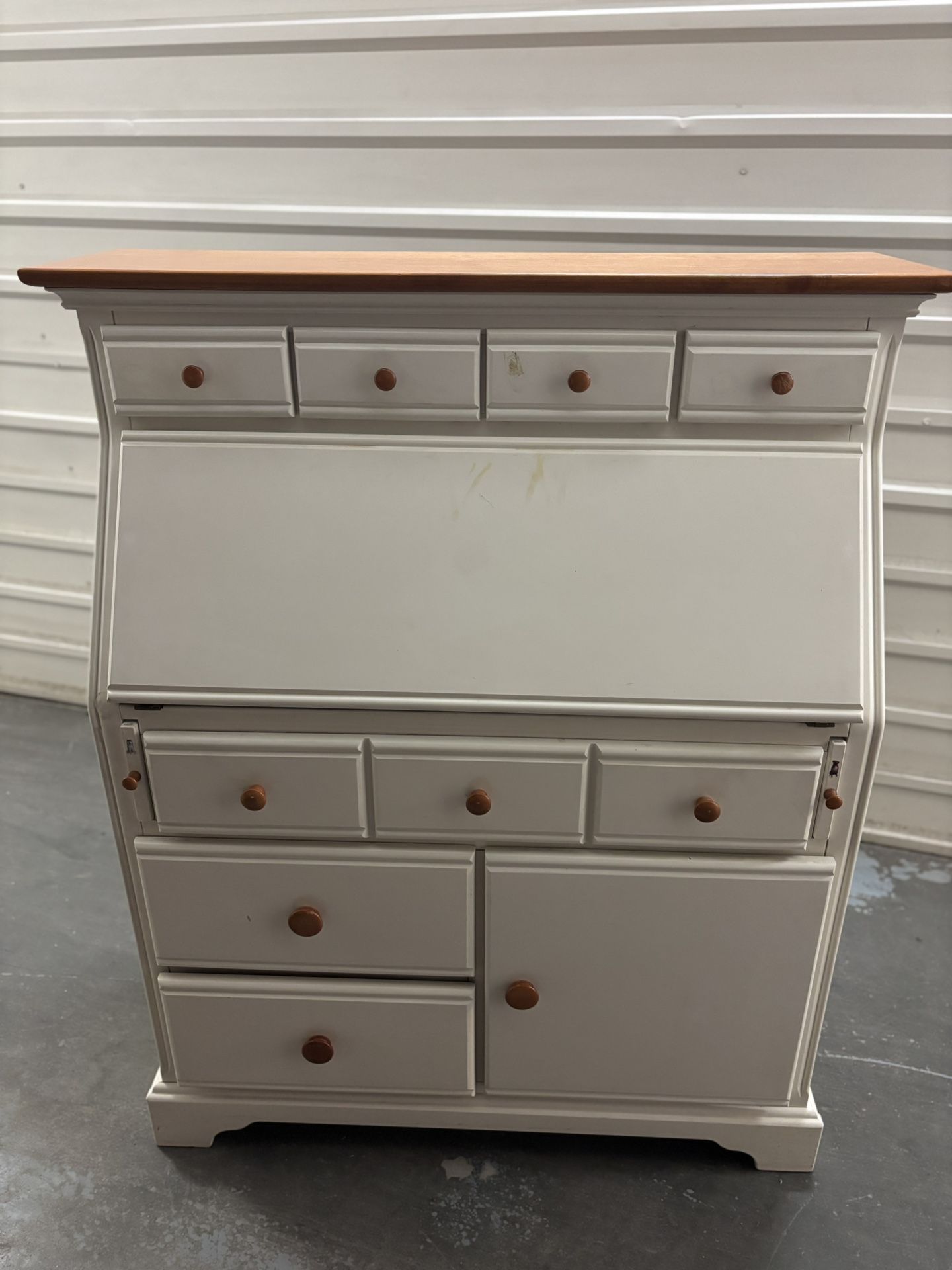 White Wood With Pine Top Secretarial Desk with Option Of Baby Changing Table