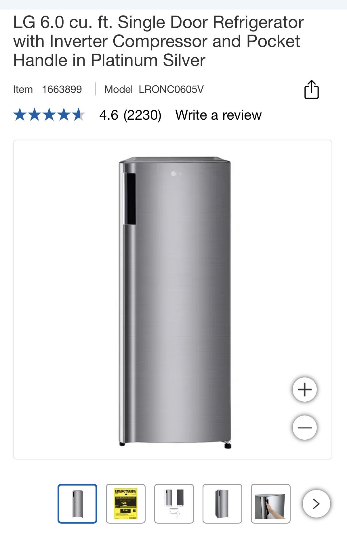 LG 6.0 cu. ft. Single Door Refrigerator with Inverter Compressor and Pocket Handle in Platinum Silve