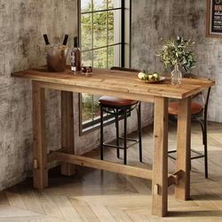 LD0073 Solid Wood Bar Table, 63" Counter Height Pub Table for Kitchen & Home Bar, Rustic Wooden High Top Dining Table for 4–6, Café Restaurant Bar Tab