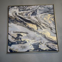 Blue And Gold Marble Frame Wall Painting 