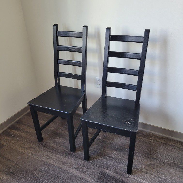 Black Wood Dining Chairs (Two) 