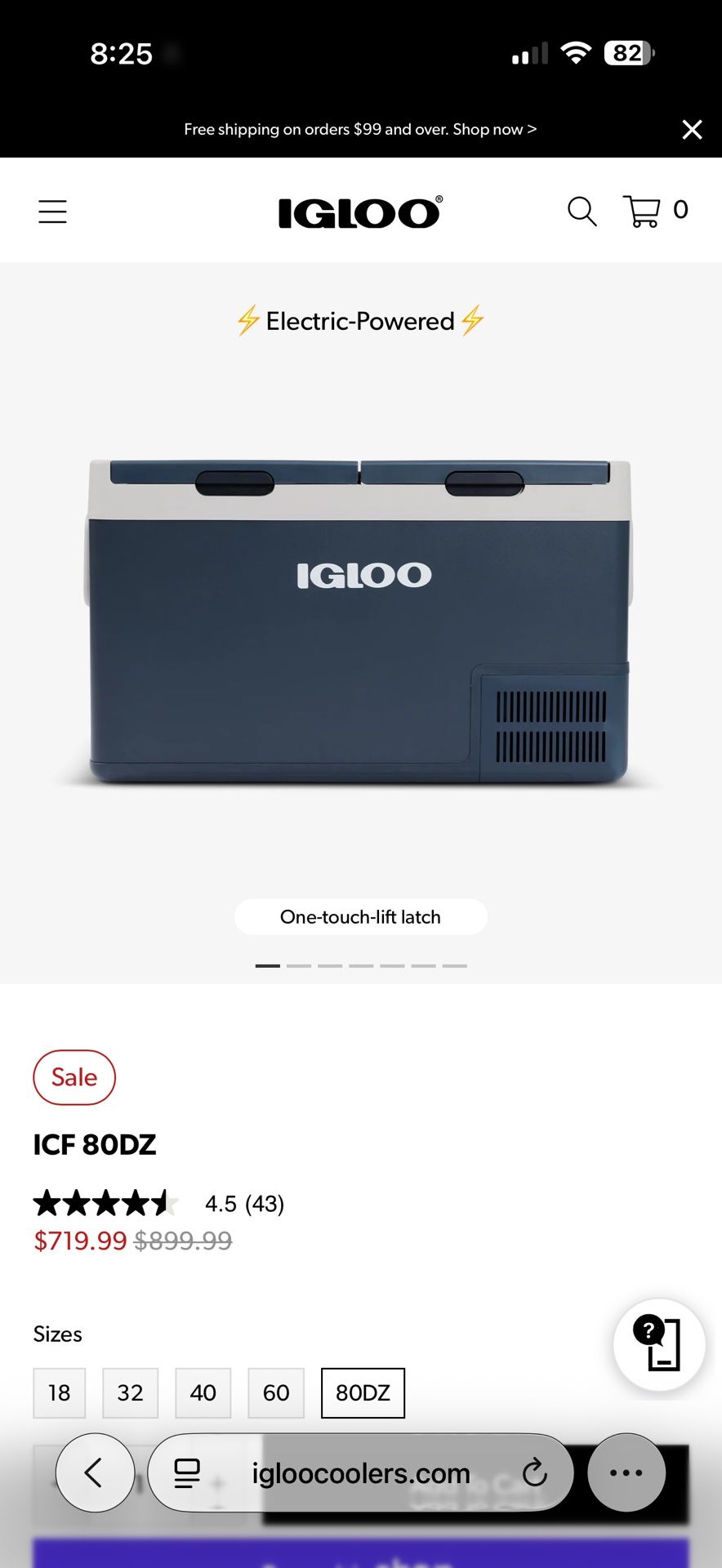 IGLOO POWERED COOLER ACTIVE DUAL ZONE 80QT
