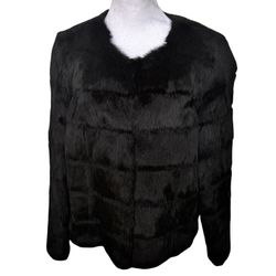 Vintage Black Rabbit Fur Coat By Joie Women Sz Medium Fit Jacket Great Condition