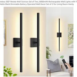 30" Battery Operated Wall Sconces Set of Two, Dimmable Battery Wall Sconce with Remote Control, 2700K-6500K LED Black Rechargeable Wall Sconce, Wirele