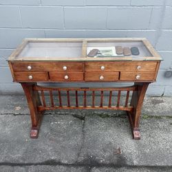 Vintage Optician’s Glass-Top Display Table with Drawers