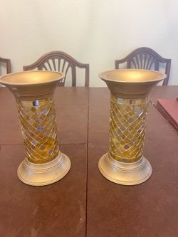 Gold Mosaic Decorative Candle Holders / Vases – Set of 2