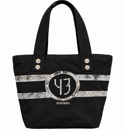 Diesel Black Canvas Tote Bag Y2K Vintage Large Shoulder