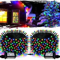 210ft 600 LED Christmas String Lights,2Pack Plug-in Christmas Tree Lights,8 Memory Modes,Outdoor Waterproof Suitable