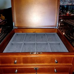 PCS STAMPS COINS CHERRY OAK WOOD BOX   15 " ×  14"