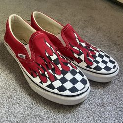 Checker Flame Red Vans Slip-On 