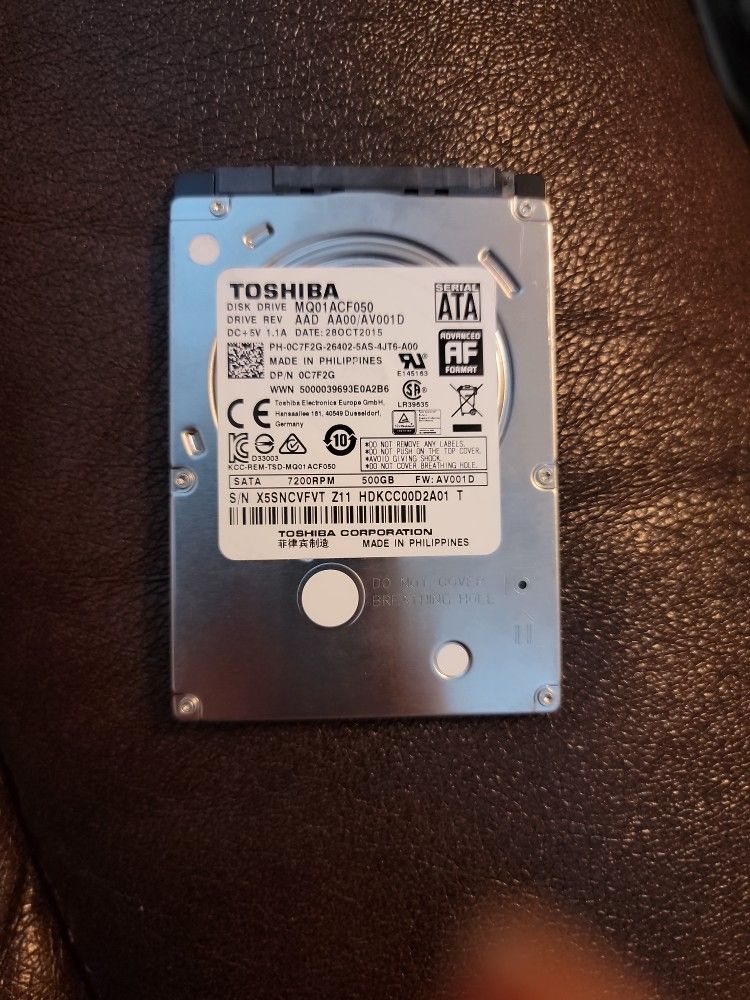 Toshiba SATA 500gb Laptop Hard Drive 