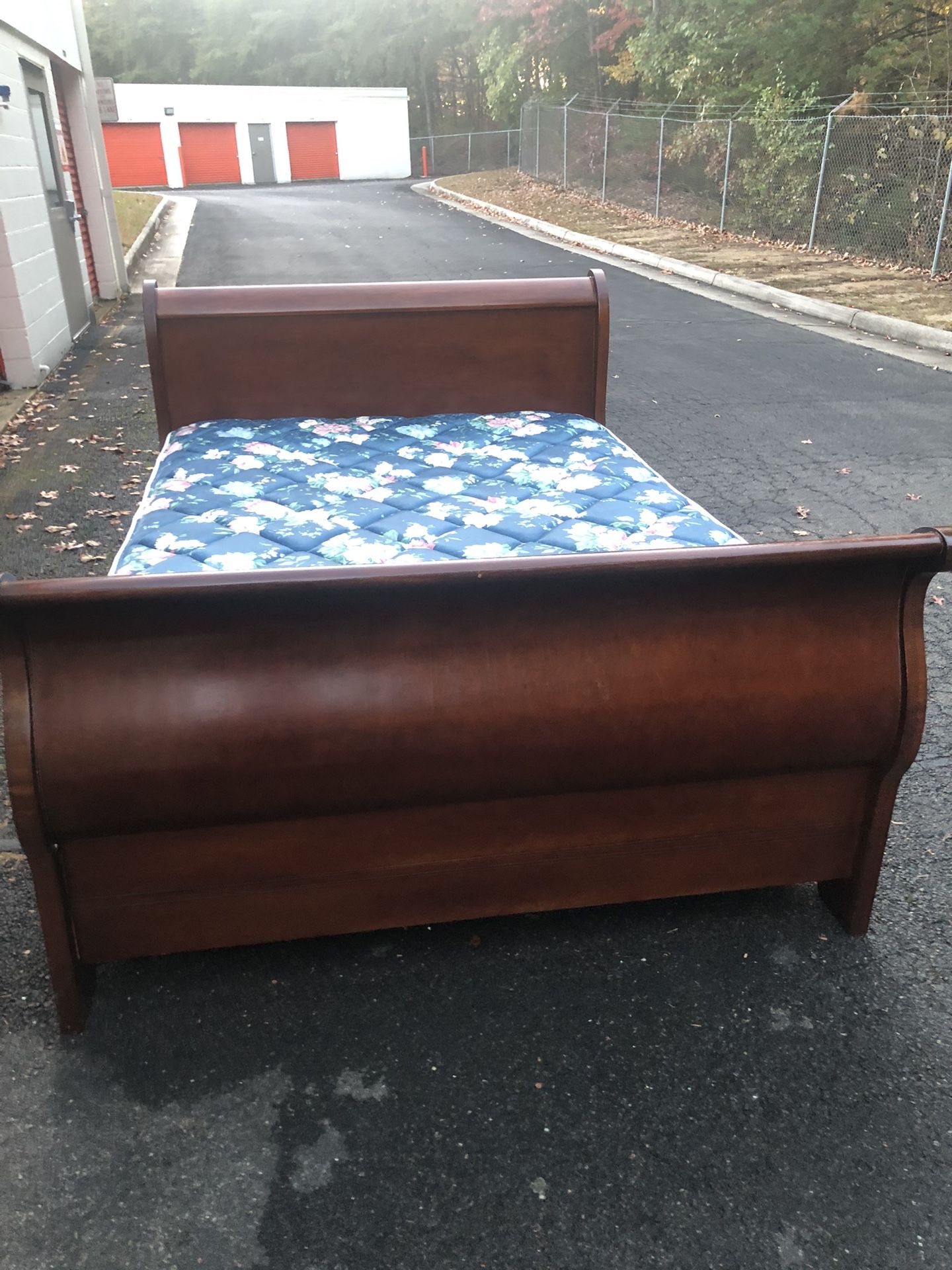 Queen Size Real Wood Bed: Headboard, Footboard, Rails, Mattress And Box Spring. Delivery Available 
