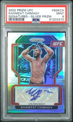 2022 Panini Prizm UFC Khamzat Chimaev Signatures Silver Prizm First Auto PSA 9