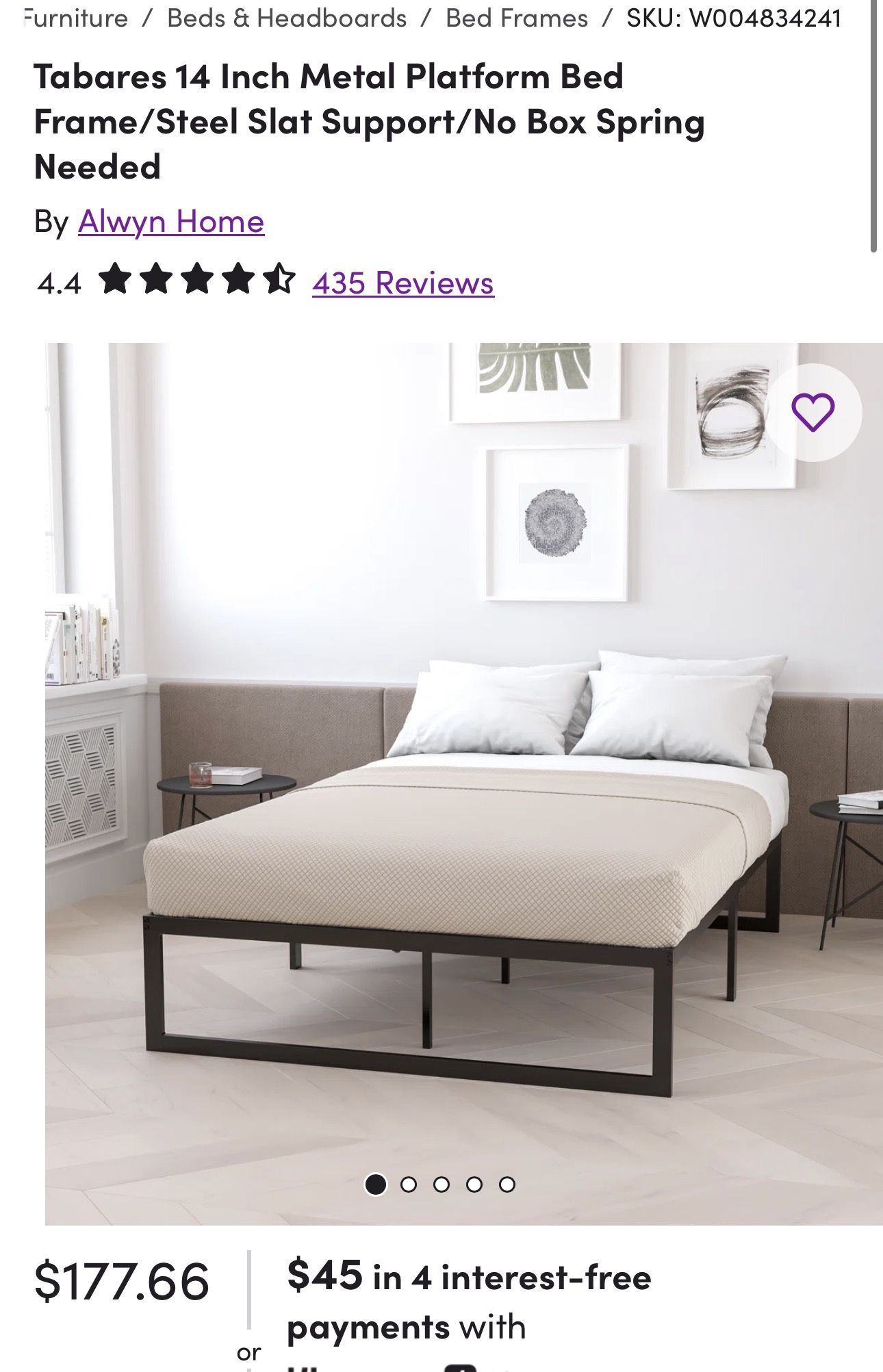 King Size Tabares 14 Inch Metal Platform Bed Frame/Steel Slat Support/No Box Spring Needed