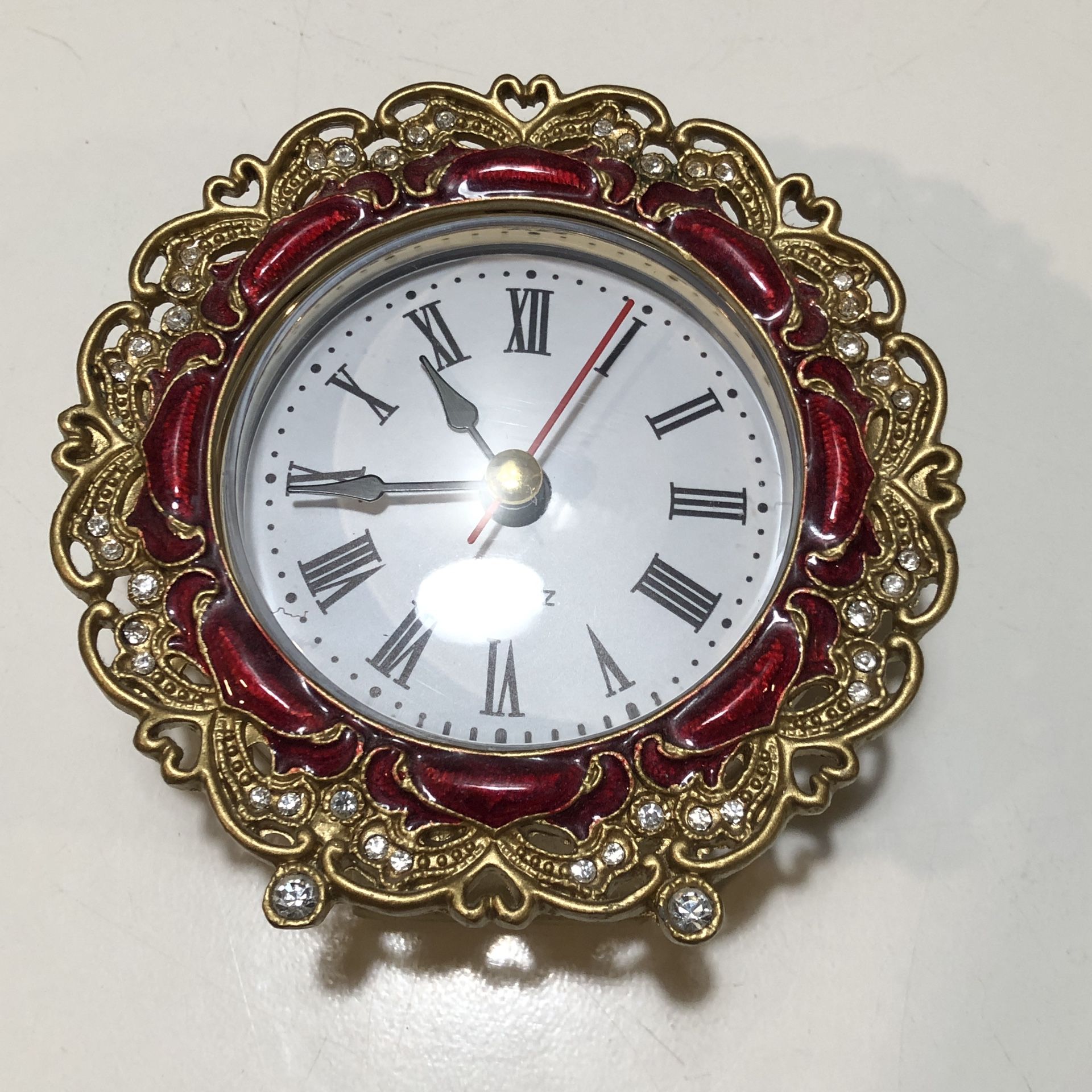 3.5" Monet Crystal Red Enamel Desk/Tabletop Ornate Clock - NEW Clock Mechanism Insert