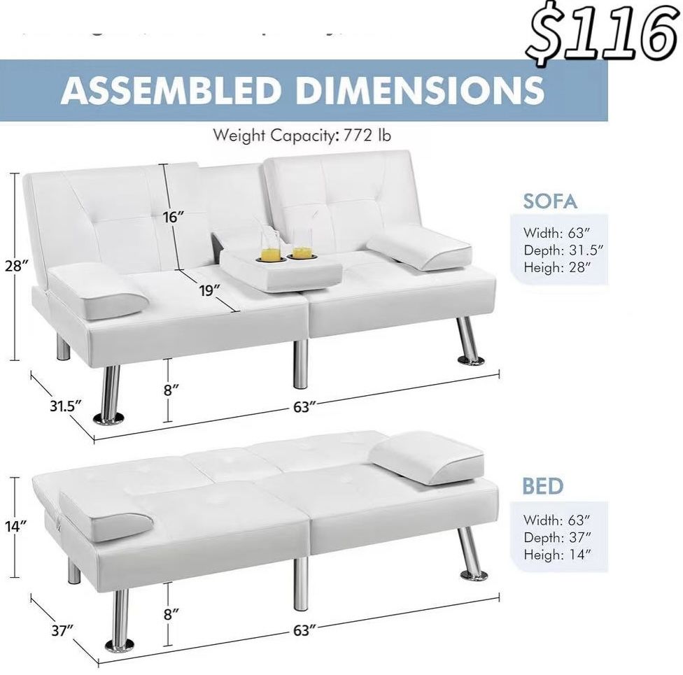 😀 Yaheetech Convertible Sofa Bed Adjustable Couch Sleeper Modern Faux Leather Home Recliner Reversible Loveseat Folding Daybed Guest Bed