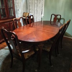 Solid Wood Oval Dining Table w/ Leaf + 6 Chairs – Classic Traditional Set