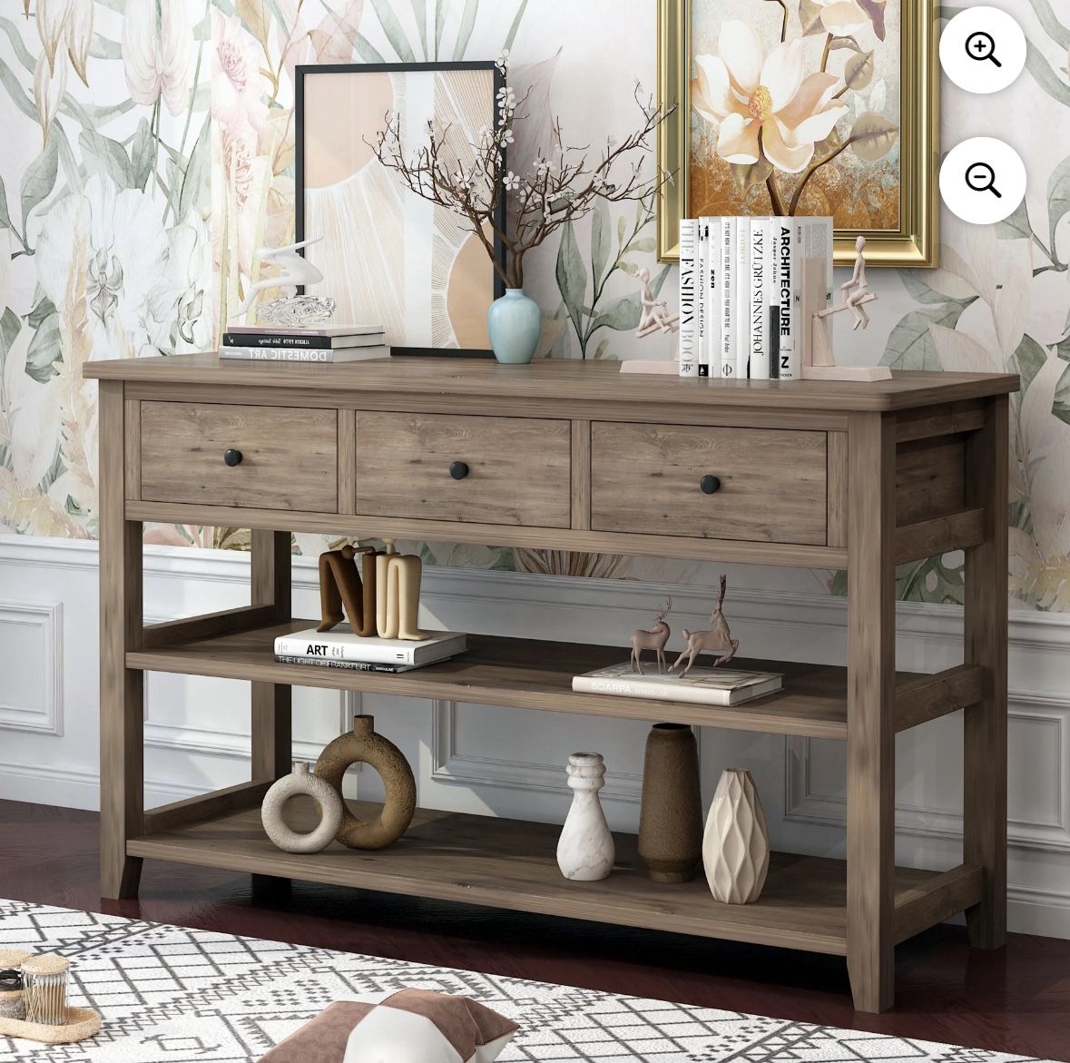(Wash Gray) Entry Table with 3 Drawers and Open Shelf, Console Table, Wood Sofa Table, Display Shelf for Entry Way, Hallway, Console Sofa Table with S