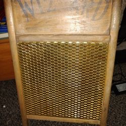 Vintage Brass And Wood Washboard 