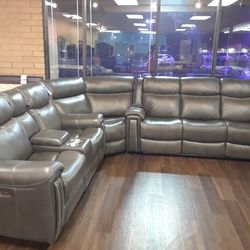 New Top Grain Genuine Leather Sectional Sofa Top  Grain Leather And Power Recliners