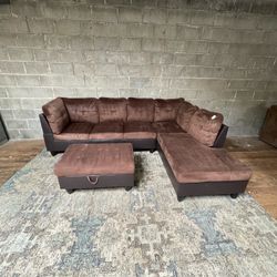 Brown Sectional Couch With Ottoman And Storage “WE DELIVER”