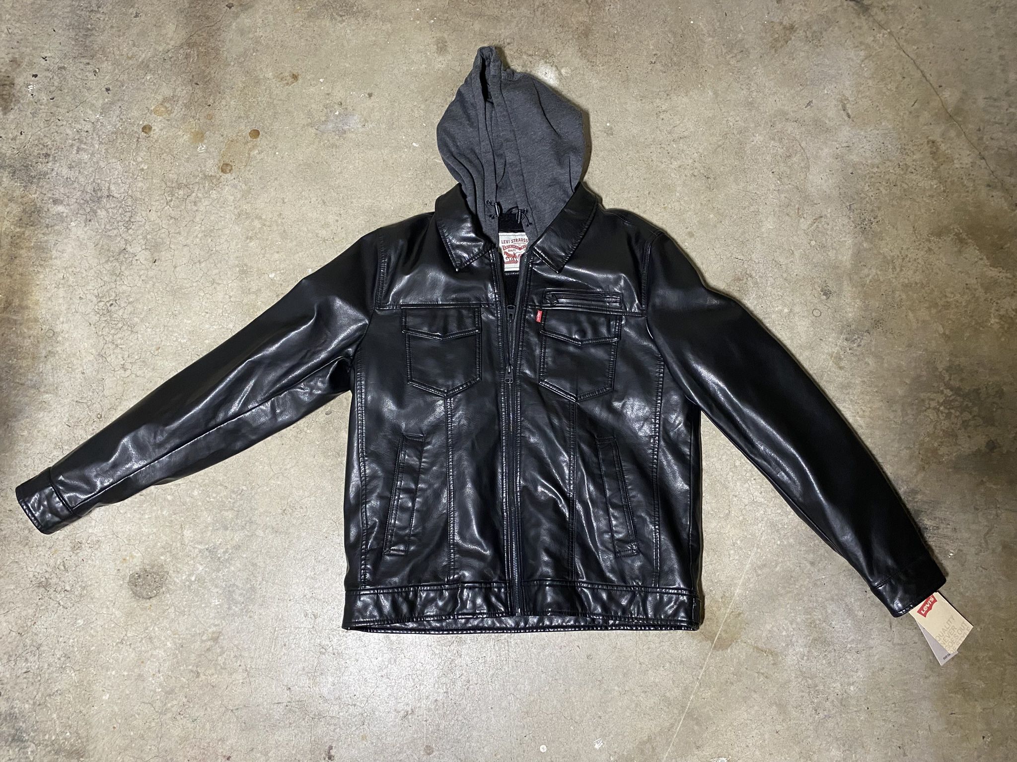 Levi Faux Leather Hooded Jacket