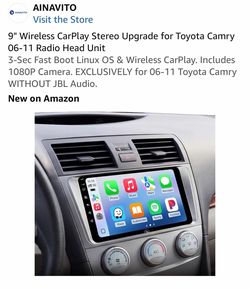 9" Wireless CarPlay Stereo Upgrade for Toyota Camry 06-11 Radio Head Unit 3-Sec Fast Boot Linux OS & Wireless CarPlay. Includes 1080P Camera. EXCLUSIV