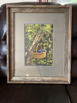 Painting — Framed, Matted — Blueberries