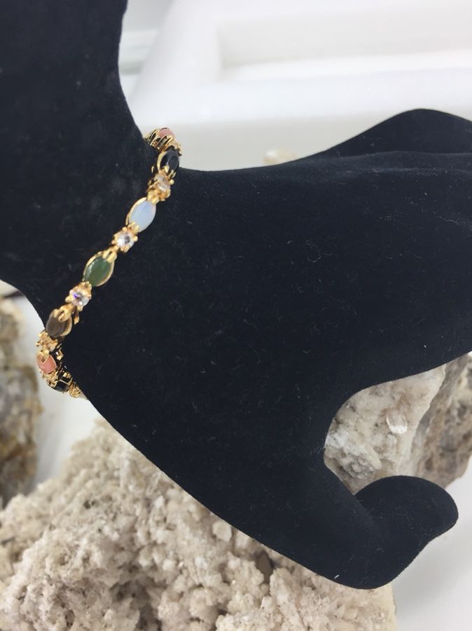 Gold Over STER Silver Multicolor Stone Bracelet 7”
