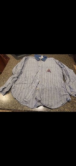 Women XL Basic Editions blue plaid with teddy bear on pocket ls button up Lot 156