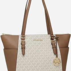 M/K Charlotte Large Logo and Leather Top-Zip Tote Bag
