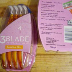 3 Blade  disposable razors for sensitive skin 4 pack $5 each pack