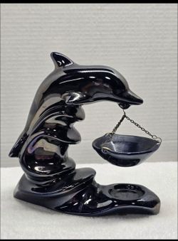 Vintage Navy Blue Dolphin Tart Burner In Excellent Condition. Made In Poland