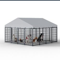 Large Dog Kennel Outdoor Pet Pens Dogs Run Enclosure Animal Hutch Metal Coop Fence with Roof Cover. 9.62'L x 9.35'W x 6.18'H.