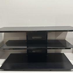 $125 OBO Bell’O Black Glass TV Stand 55in Entertainment Stand Console with Shelves 