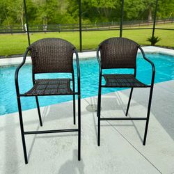 Metal And Wicker Bar Stools (2)