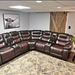 Brown & Cherry Leather Recliner Curve Sofa, Sofa + Loveseat + Chair