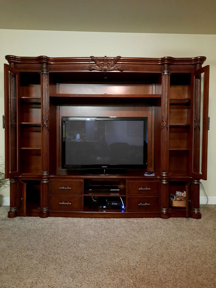 Entertainment console from MOR Furniture. Solid wood.
