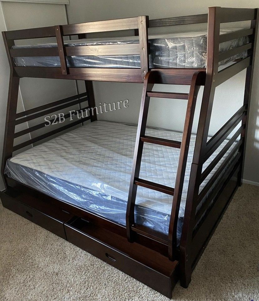 Twin/full Size Expresso Bunkbed With Ortho Mattress
