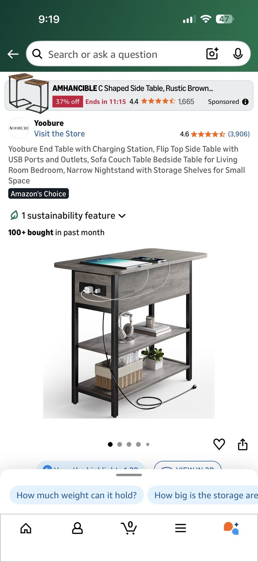 Yoobure End Table with Charging Station, Flip Top Side Table with USB Ports and Outlets, Sofa Couch Table Bedside Table for Living Room Bedroom, Narro