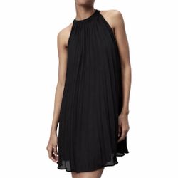 Black Pleated Halter Neck Mini Dress Sleeveless Elegant Cocktail Party