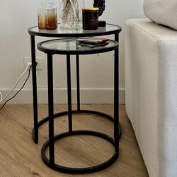 Round Nesting End Table Set Of 2 / End Table And Coffee Table, Glass Top