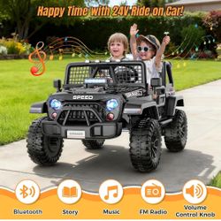 24V 2 Seater Ride on Car - Kids XL Electric Car with 20" Wide Seat, Remote Control, LED Lights, Spring Suspension, Bluetooth, Music, Battery Powered R