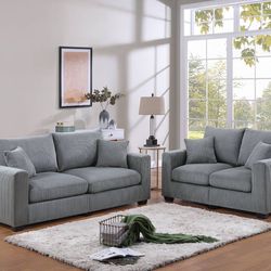 GREY OR IVORY CORDUROY SOFA AND LOVESEAT 
