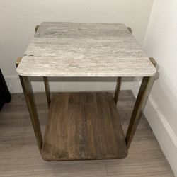 Marble & Wood End Table