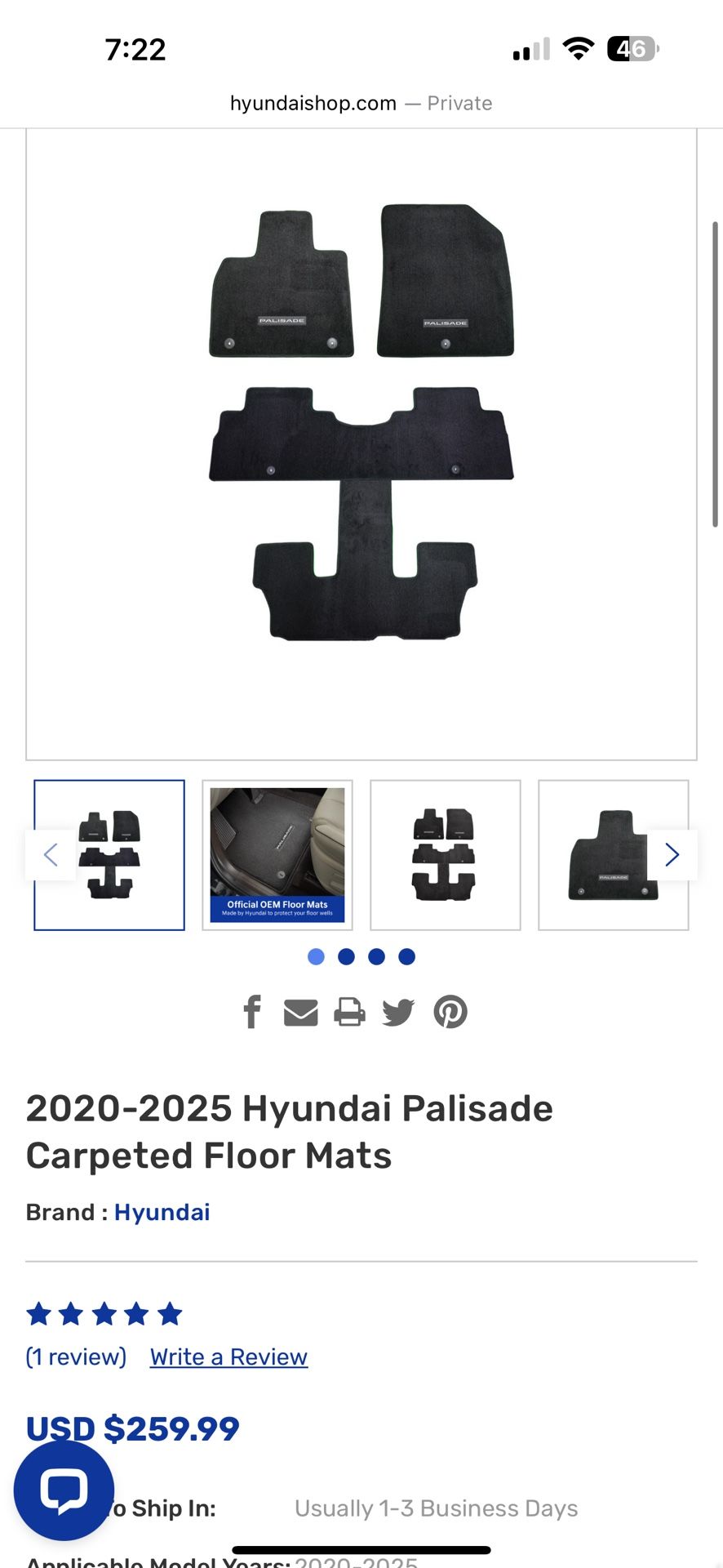 2020-2025 Hyundai Palisade Carpeted Floor Mats
