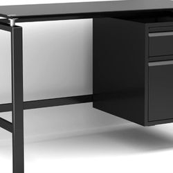 Black Industrial Style Desk With Tempered Glass Top