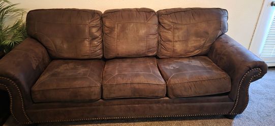 Brown Leather Sofa with Nailhead Trim