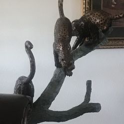 Bronze Leopard tree sculpture 